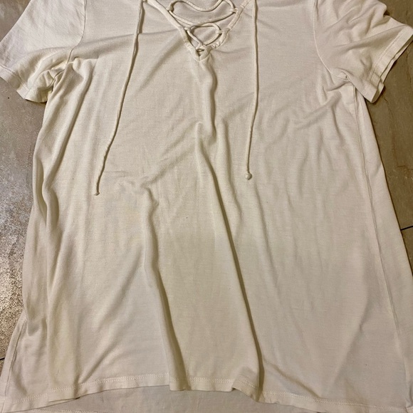 Loose flowy lace up white blouse - Picture 2 of 3